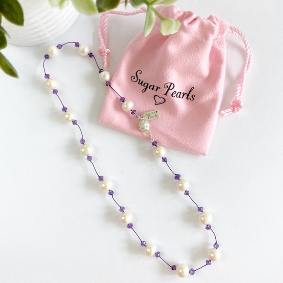 Tin Cup Pearl and Amethyst Necklace - Picture 6 of 6